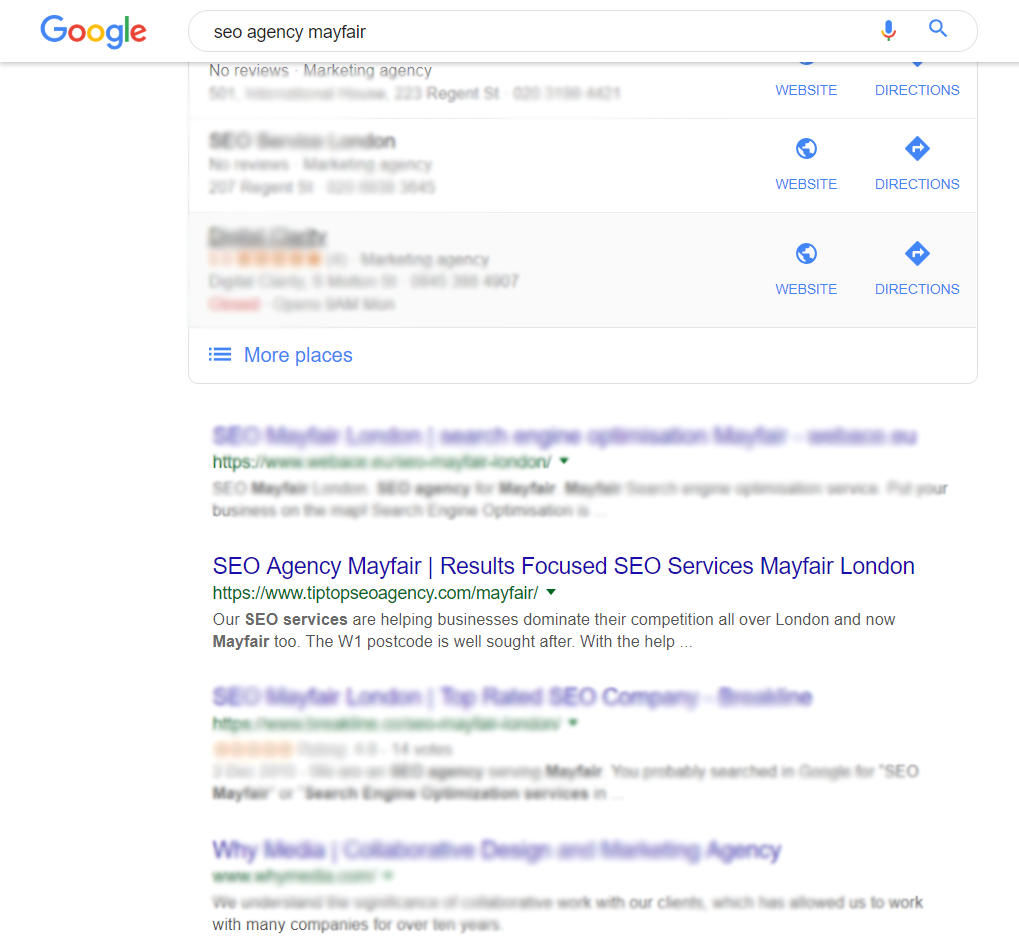 seo agency mayfair london search engines results page